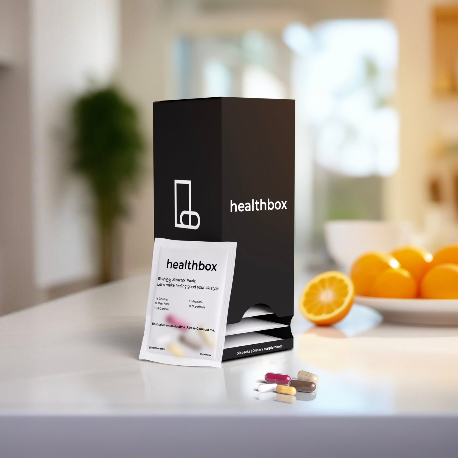 Energy Starter Pack daily sachets and capsules by Healthbox personalized vitamins and supplements